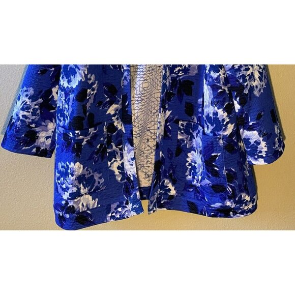 Isaac Mizrahi Live Open Front Cardigan Jacket Large Blue Floral Quilted 3/4 Slv - Picture 3 of 8